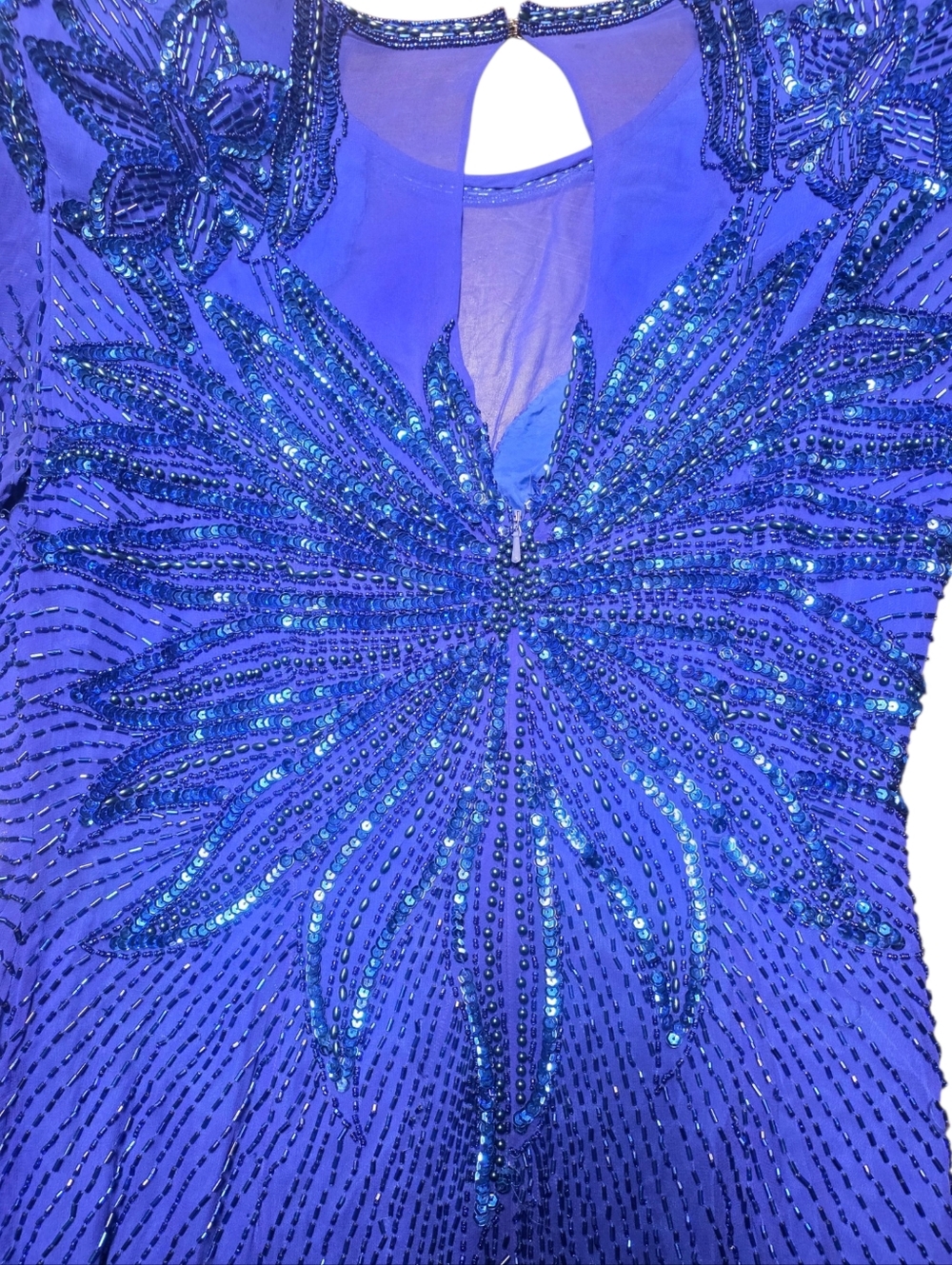 Vintage Destinee Royal Blue Long-Sleeve Beaded Cocktail Dress Size 12 - Picture 4 of 5
